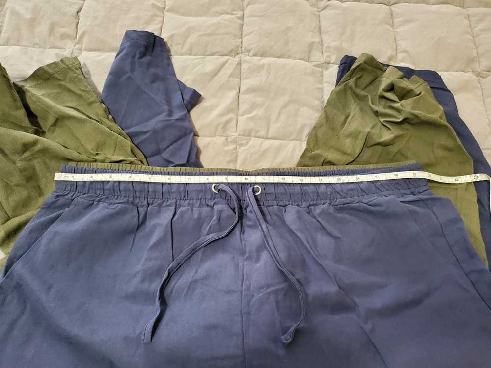 Lot 2 Womens 2XL Linen Blend Capri Pants Blue Olive Green Pull On Ankle NWOT